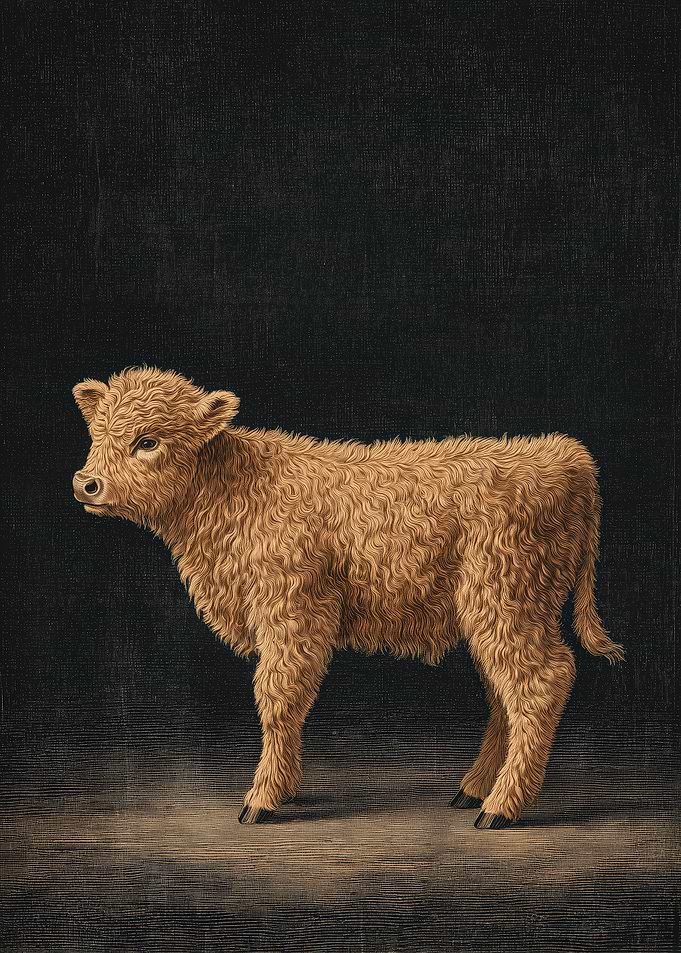 Vintage Baby Highland Cow – Classic Animal Engraving