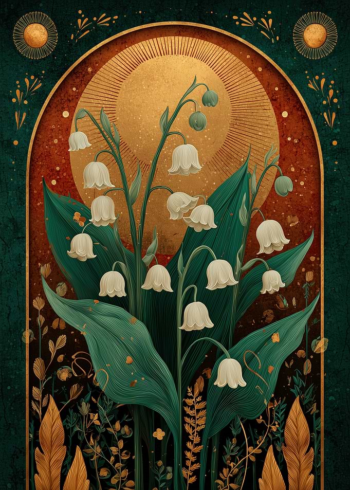 Lily of the Valley in Sunlight – Folk Botanical Elegance
