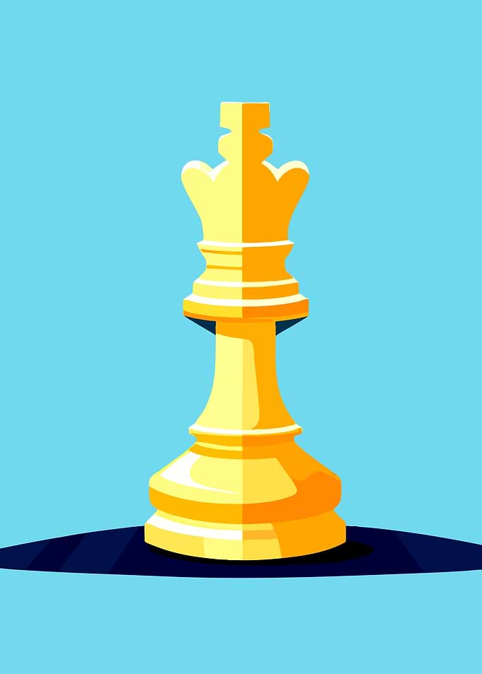Golden Chess King on Blue Background