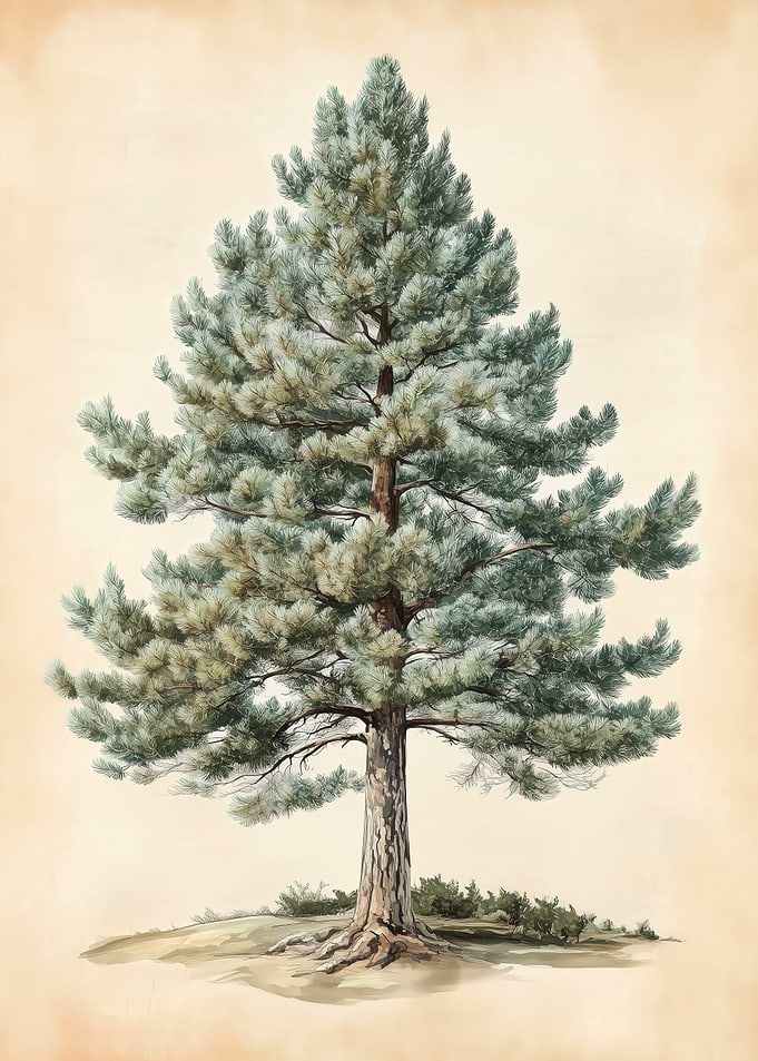 Vintage Naturalist Pine Tree: Watercolor Woodland Art