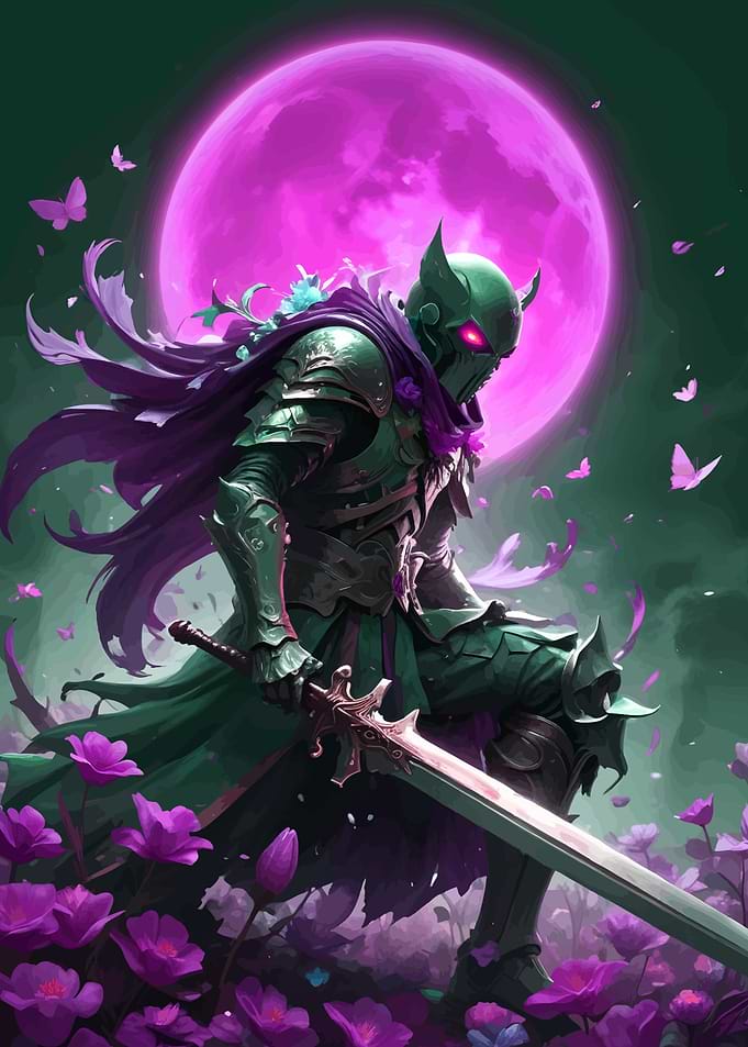 Dark Knight with Sword and Moon