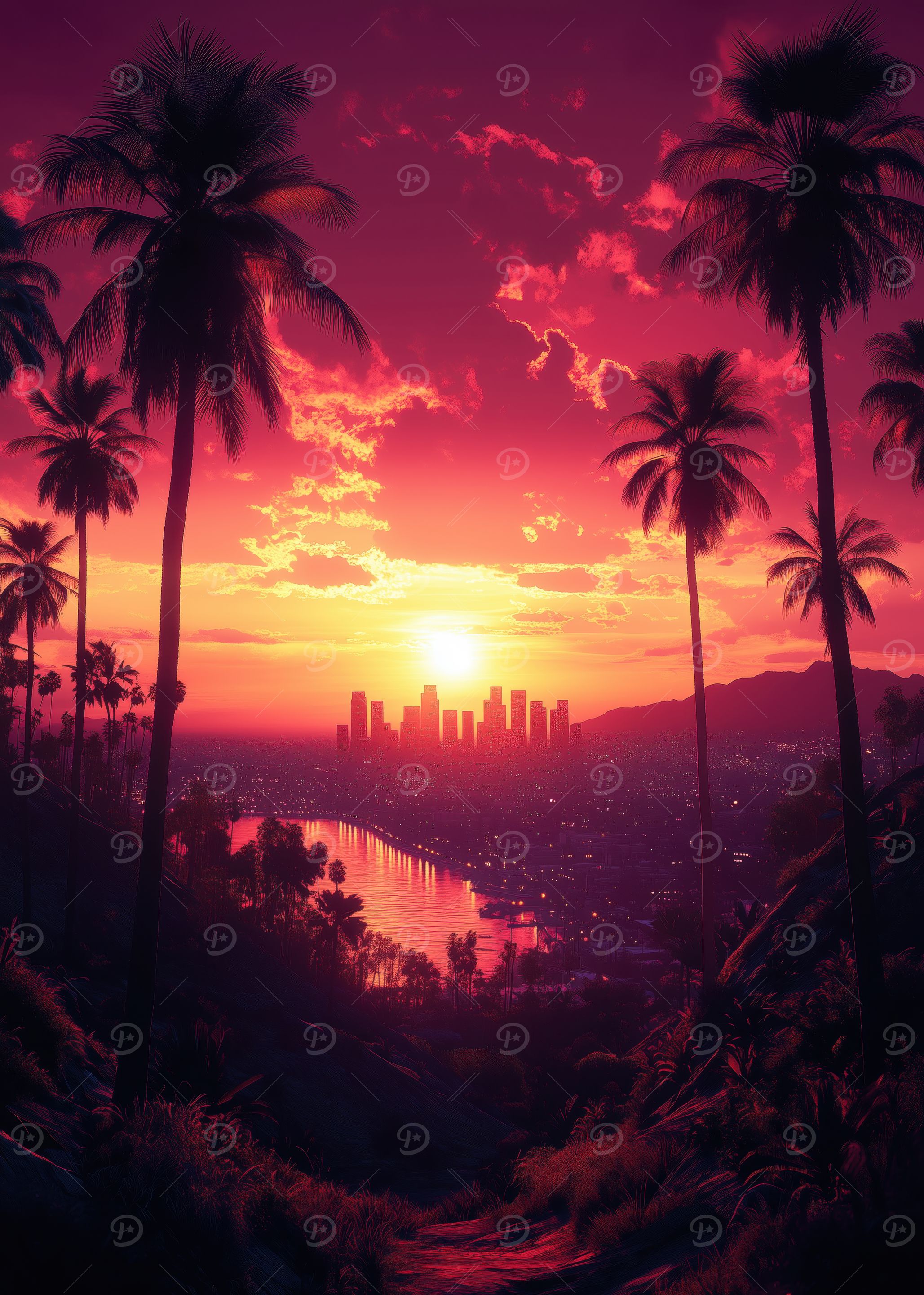 Los Angeles Sunset with Palm Trees