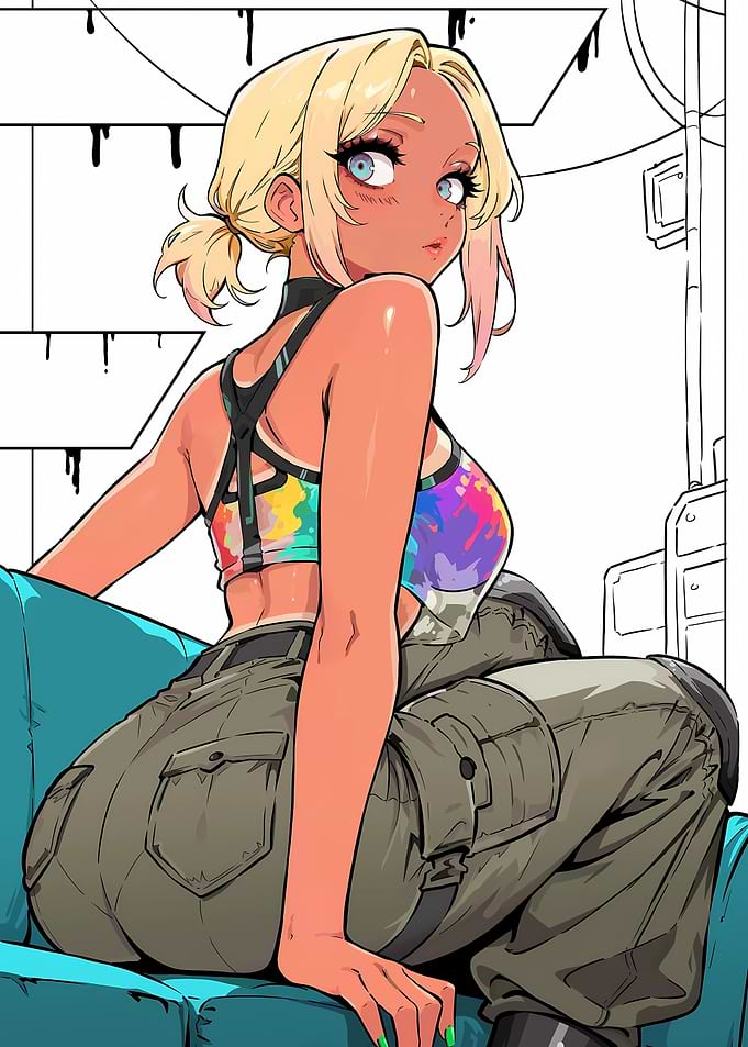 kawaii blonde waifu on Couch