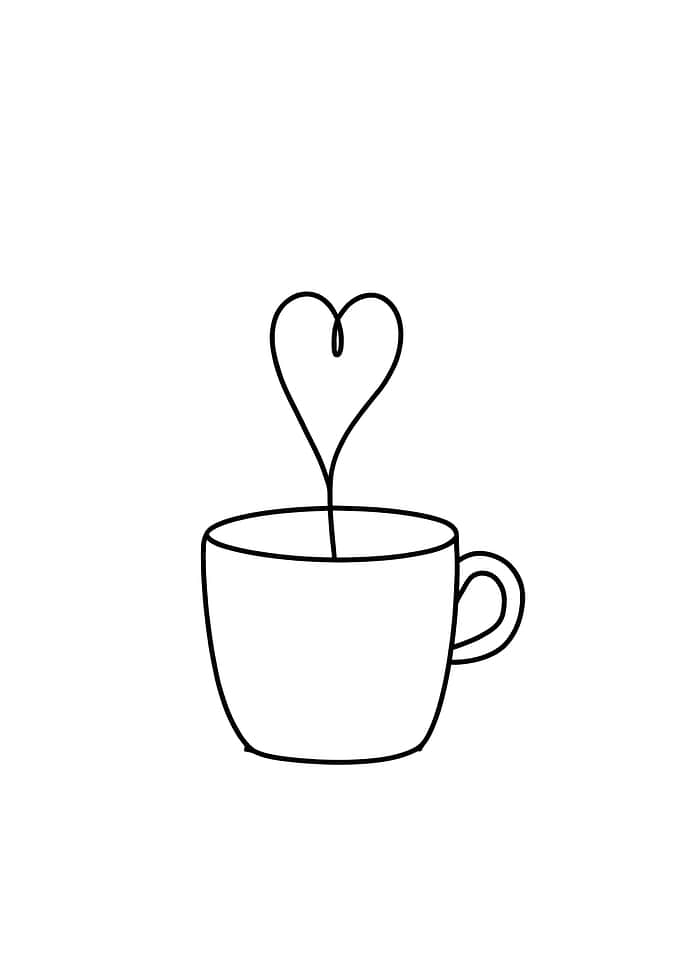 Coffee Cup with Heart Steam Minimalist Line Art