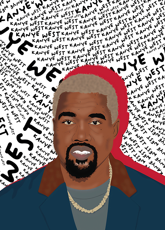 Kanye West Portrait with Text Background