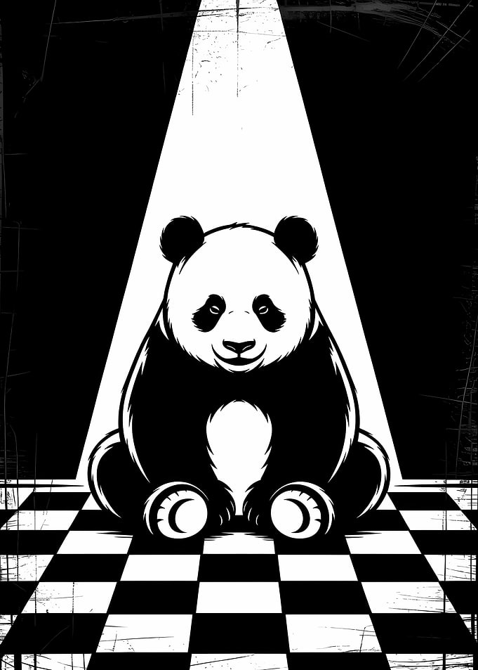 Panda in the Spotlight – Monochrome Chess Stage