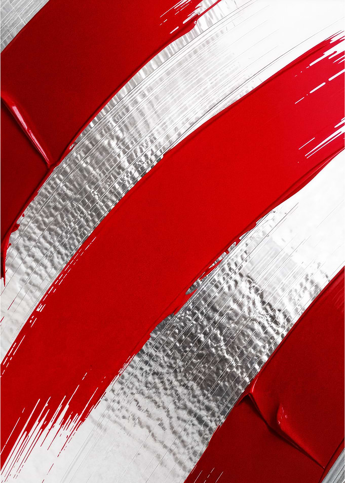 Red Silver Metallic Brush Strokes Abstract Art