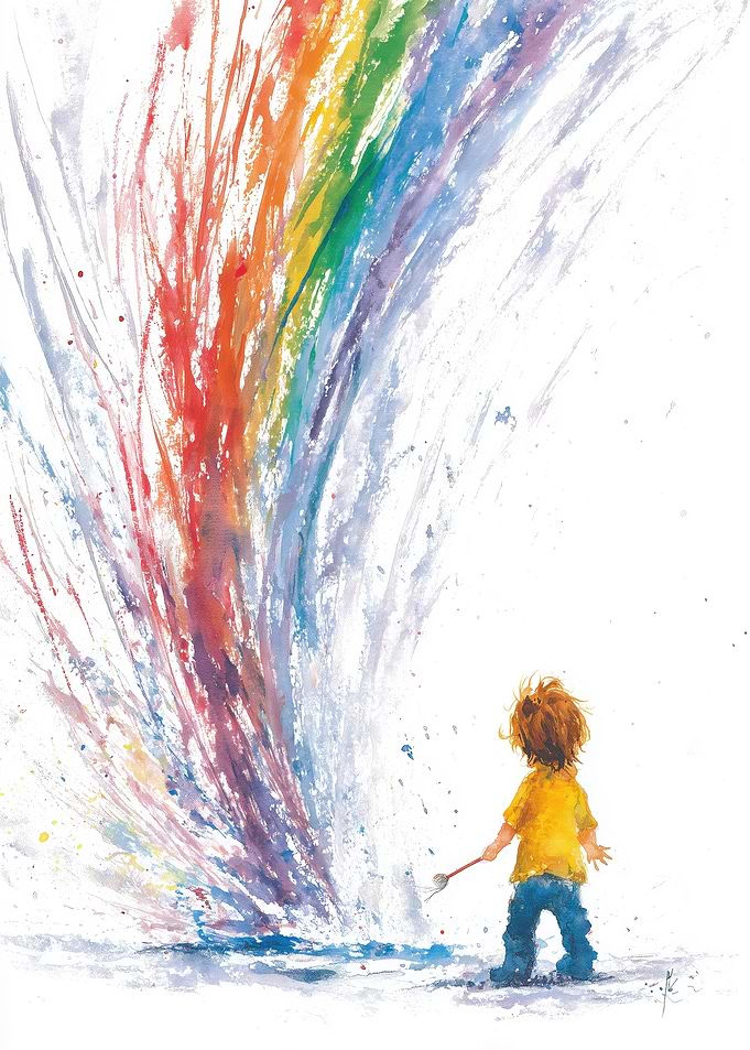 Child Painting a Rainbow