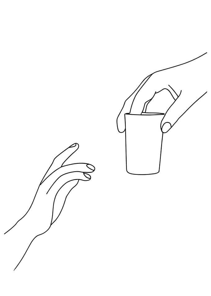 Hand offering a cup Minimalist line art