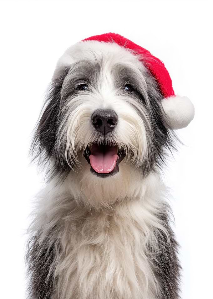 Polish Lowland Sheepdog with Santa Hat