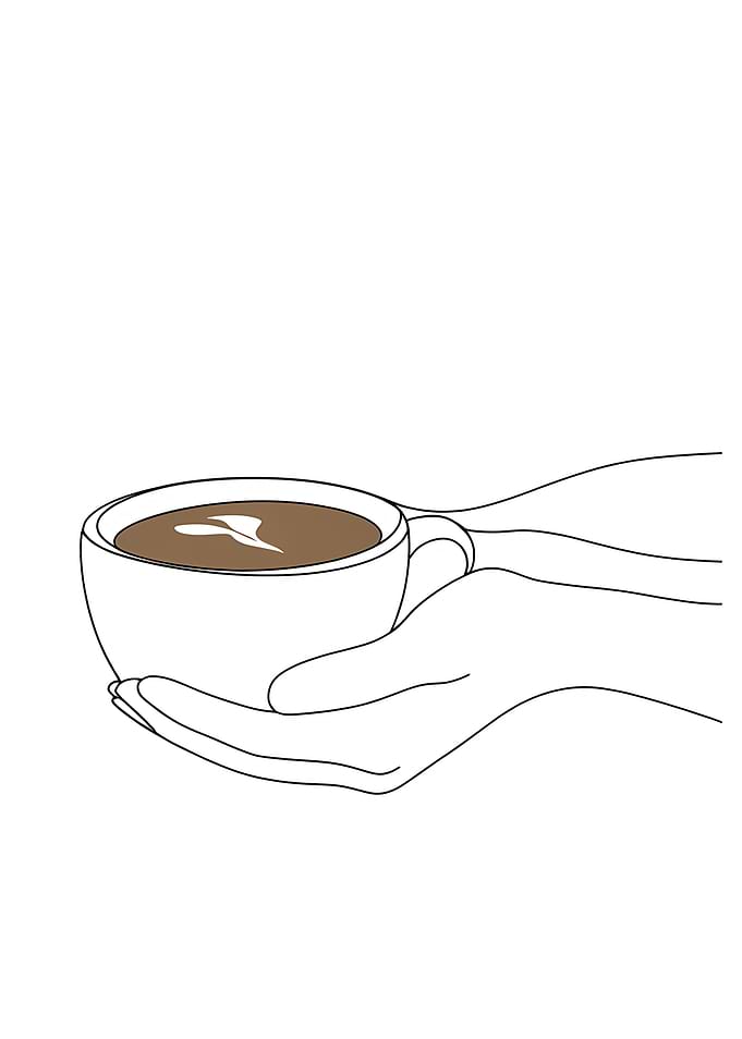 Hands Holding Coffee Cup Minimalist Line Art