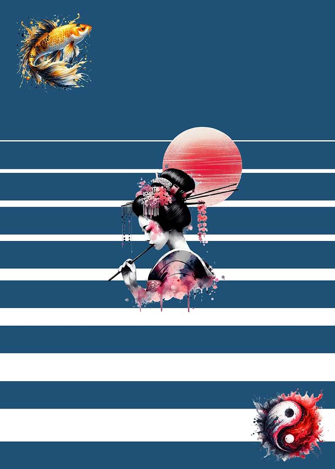 Geisha, Koi, and Yin Yang Art