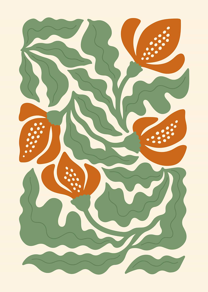 Abstract Boho Floral Poster | Modern Botanical Wall Art | Minimalist Earthy Flower Design | Warm Toned Nature Aesthetic | Free-Spirited Plant-Inspired Illustration