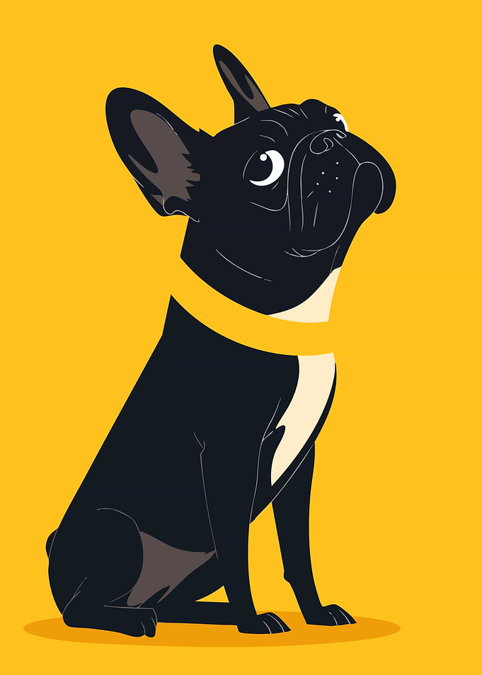 Cute Cartoon French Bulldog Minimalist Art Illustration
