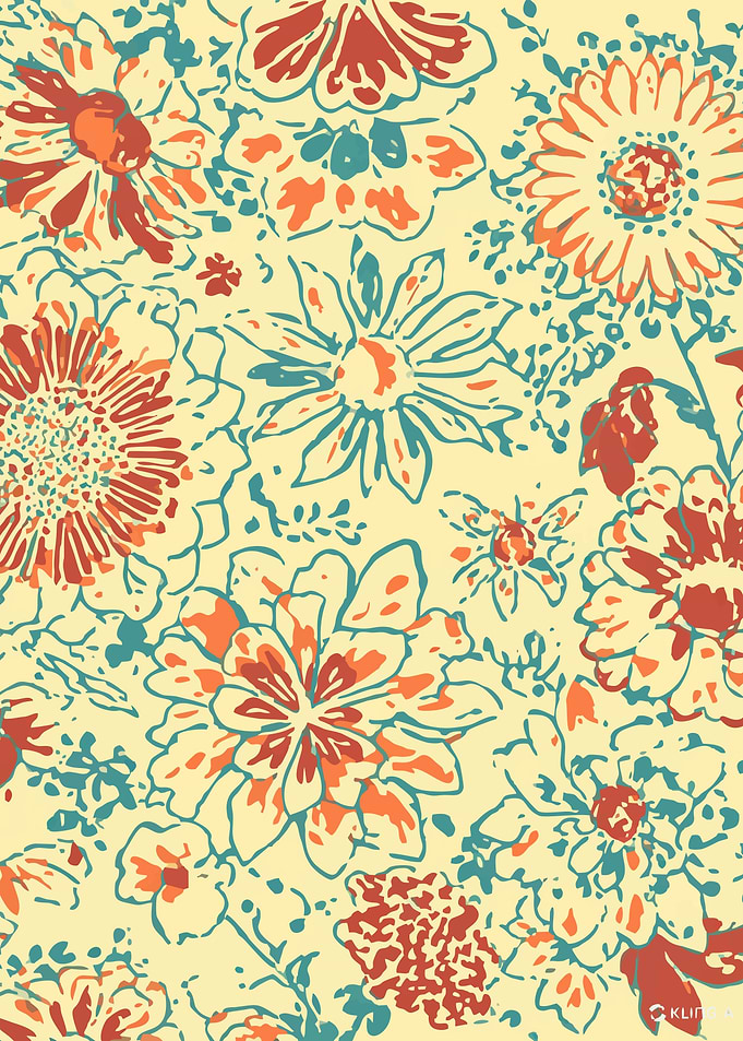 Floral Pattern with Orange and Teal