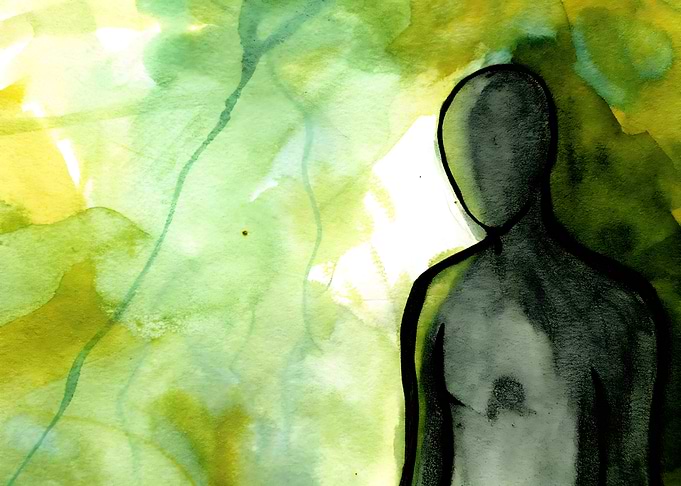 Abstract Figure in Green Watercolor
