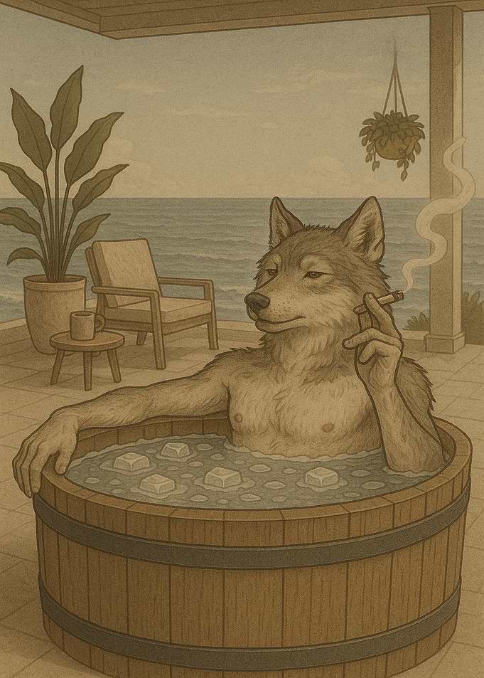 Wolf in Ice Bath with Spliff