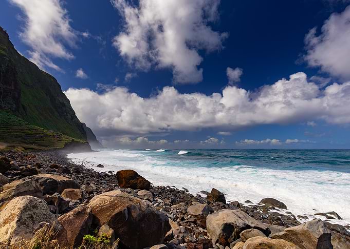 Rocky Beach with Mountain and Clouds, Achadas da Cruz