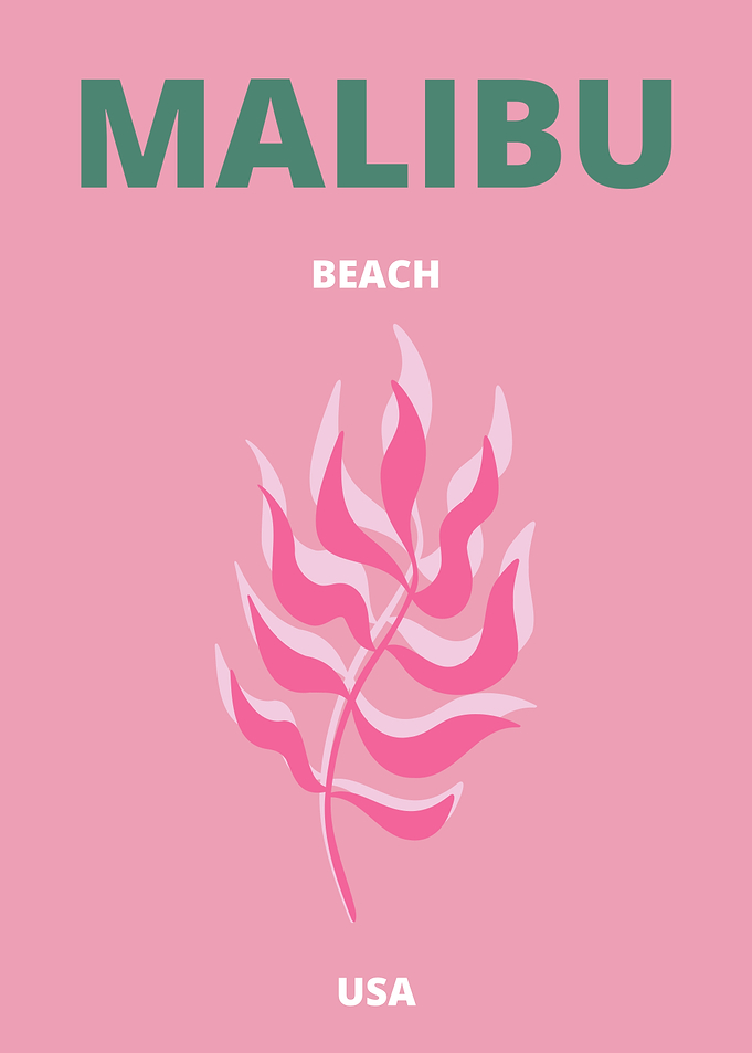 Malibu Beach USA Pink Leaf Print