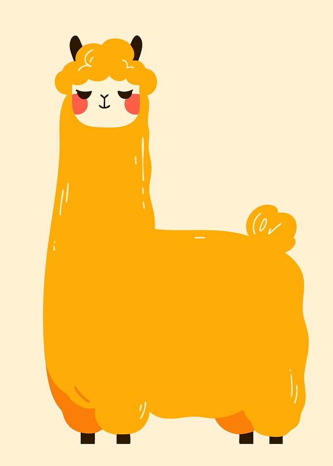 Cute Cartoon Yellow Llama Illustration Minimalist Art Illustration