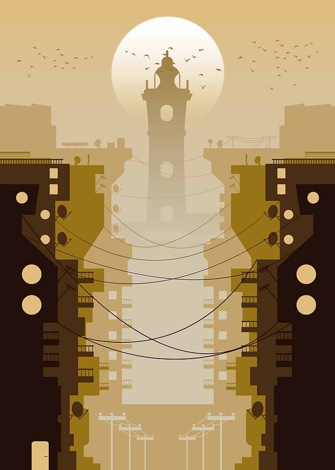 Kumasi Cityscape with Tower and Birds