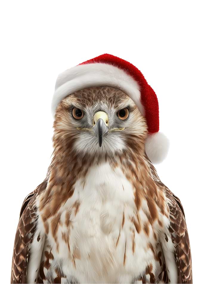 Hawk wearing a Santa hat