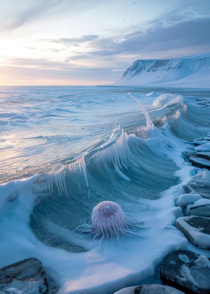 Frozen wave with pink anemone