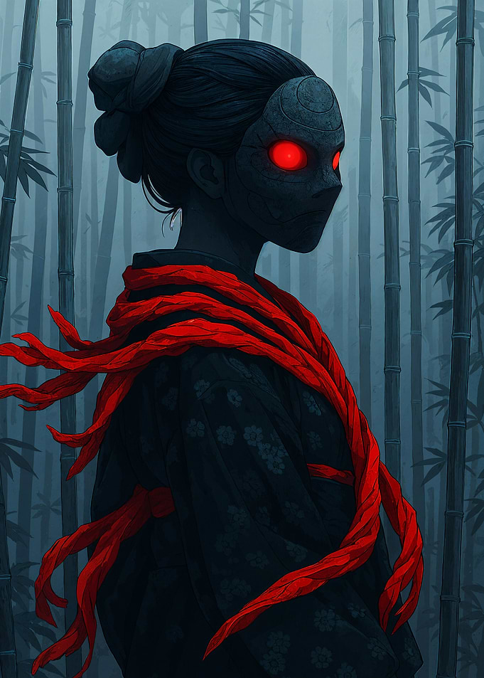 Masked Figure in Bamboo Forest