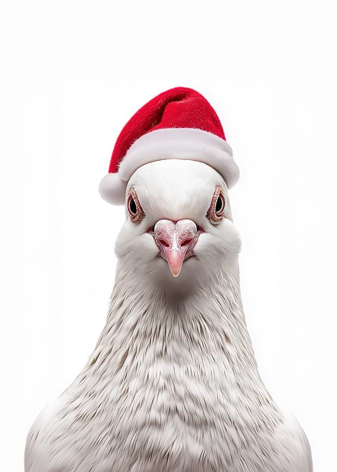 Pigeon wearing a Santa hat