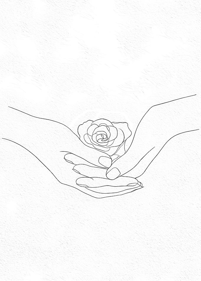 Hands Holding Rose Minimalist Line Art