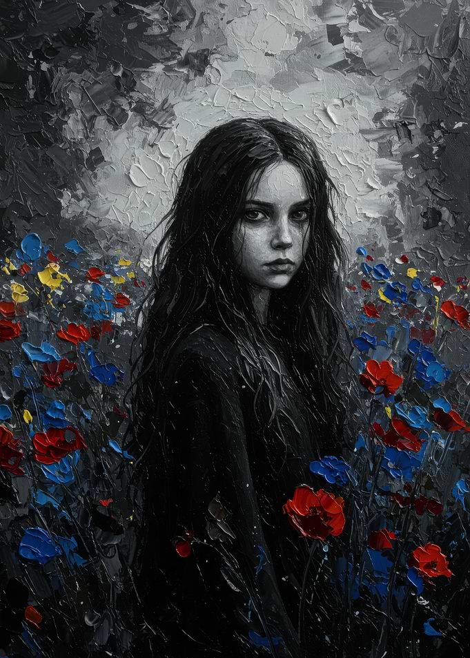 Girl in a field of flowers