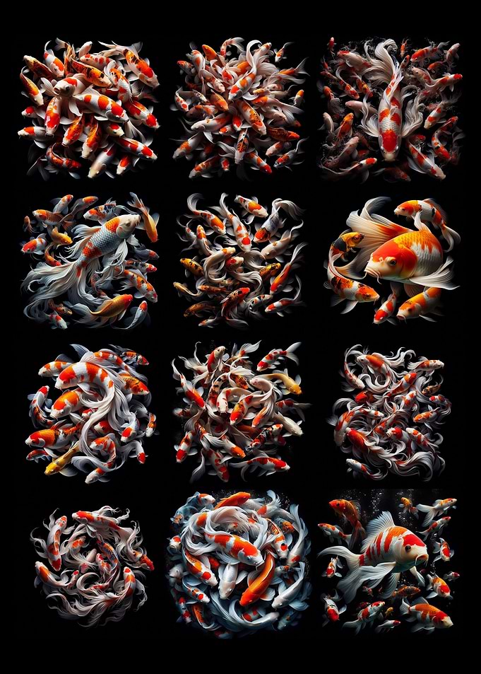Koi Fish Collage on Black Background