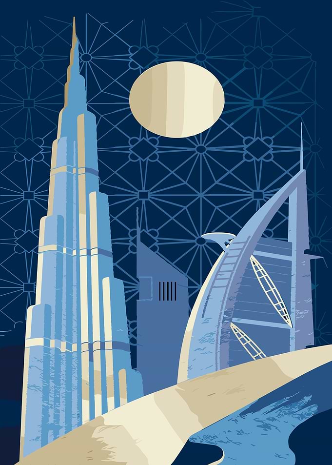 Dubai Skyline Art Deco Illustration
