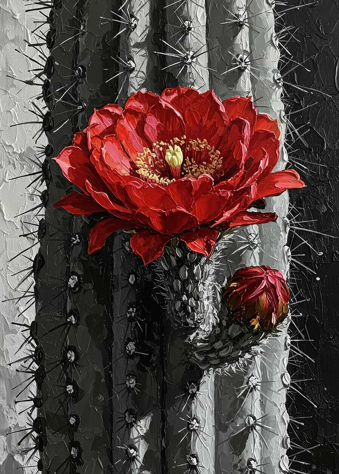 Red Cactus Flower Painting