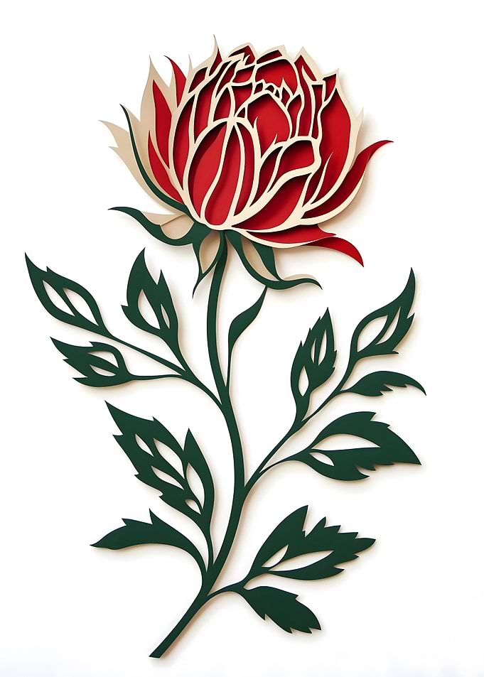 Red Rose Paper Cut Illustration
