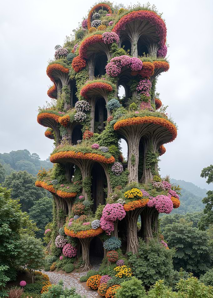 Floral Treehouse Fantasy Architecture