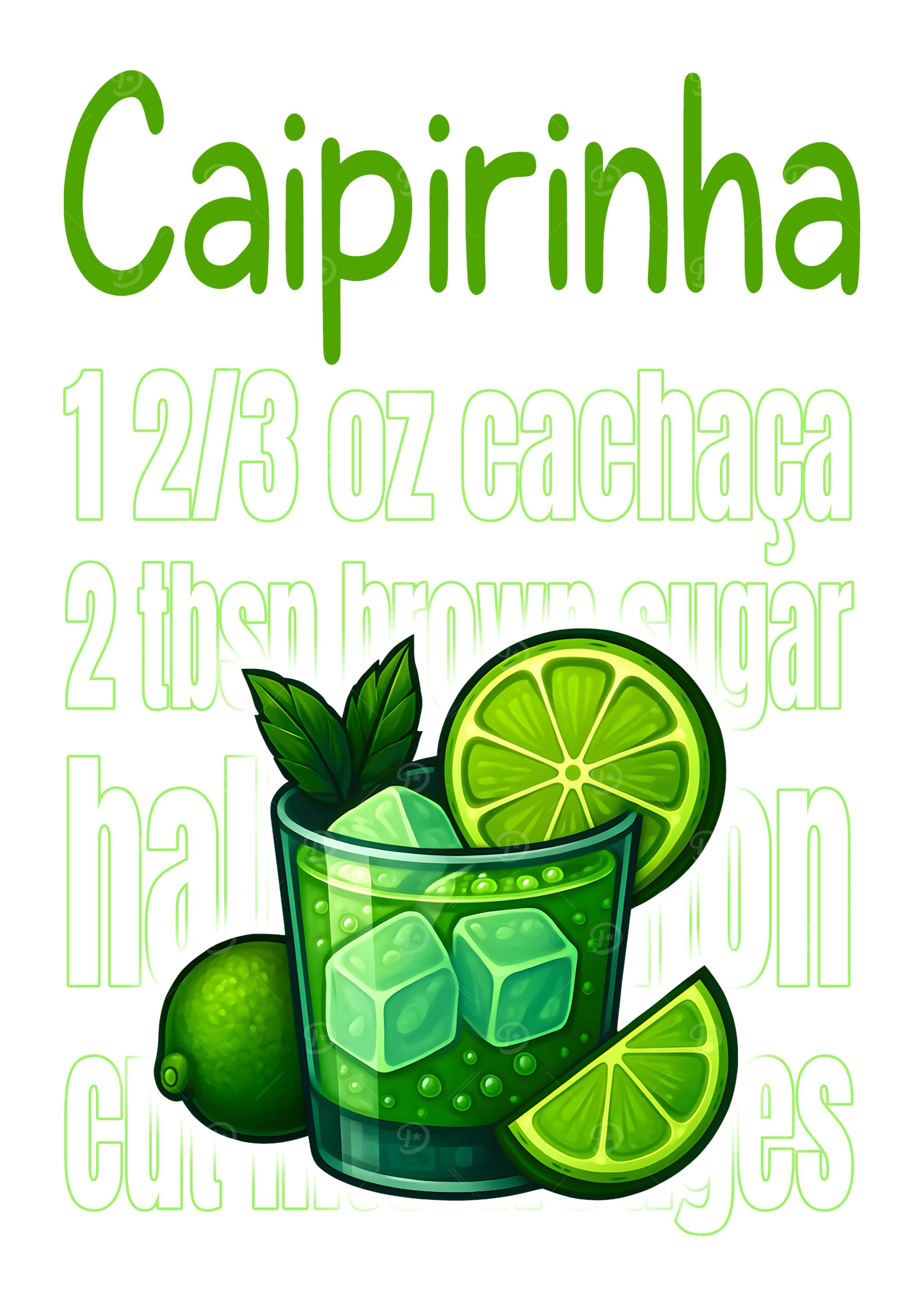 Caipirinha Cocktail Art Print – Classic Brazilian Cachaça Drink Recipe Wall Decor for Bar, Kitchen, or Lounge