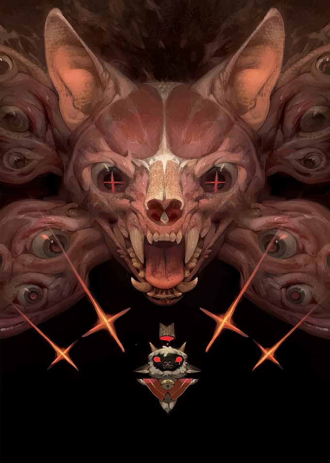 Horror Cat with Eyes and Fangs