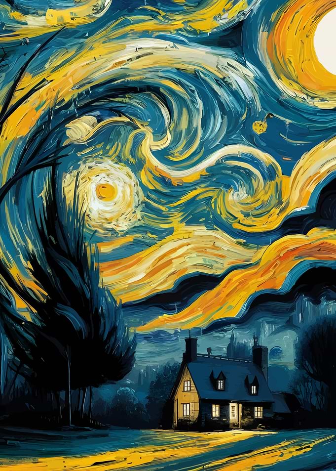 Starry Night Inspired Landscape Painting