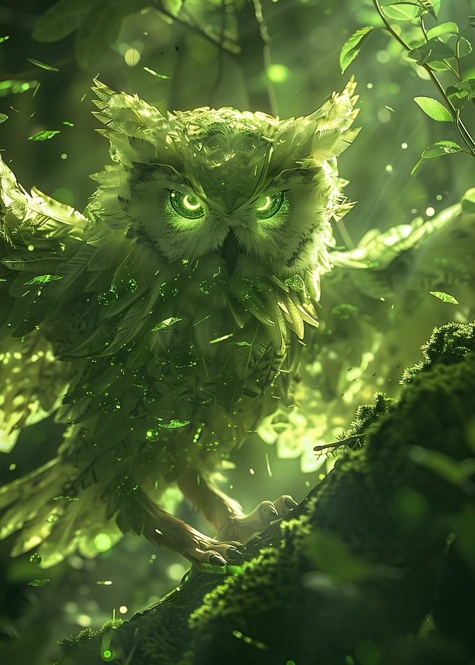 Green Owl in Forest
