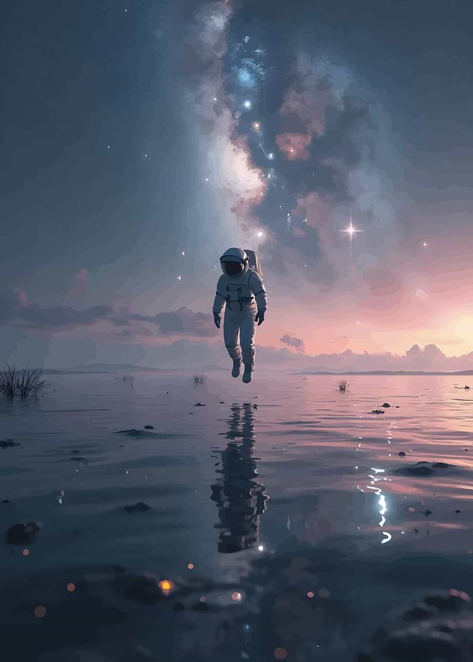 Astronaut Floating on Water Under Stars