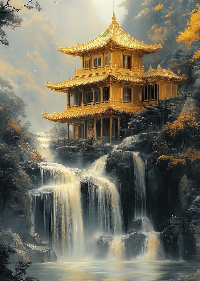 Golden Temple Waterfall Landscape