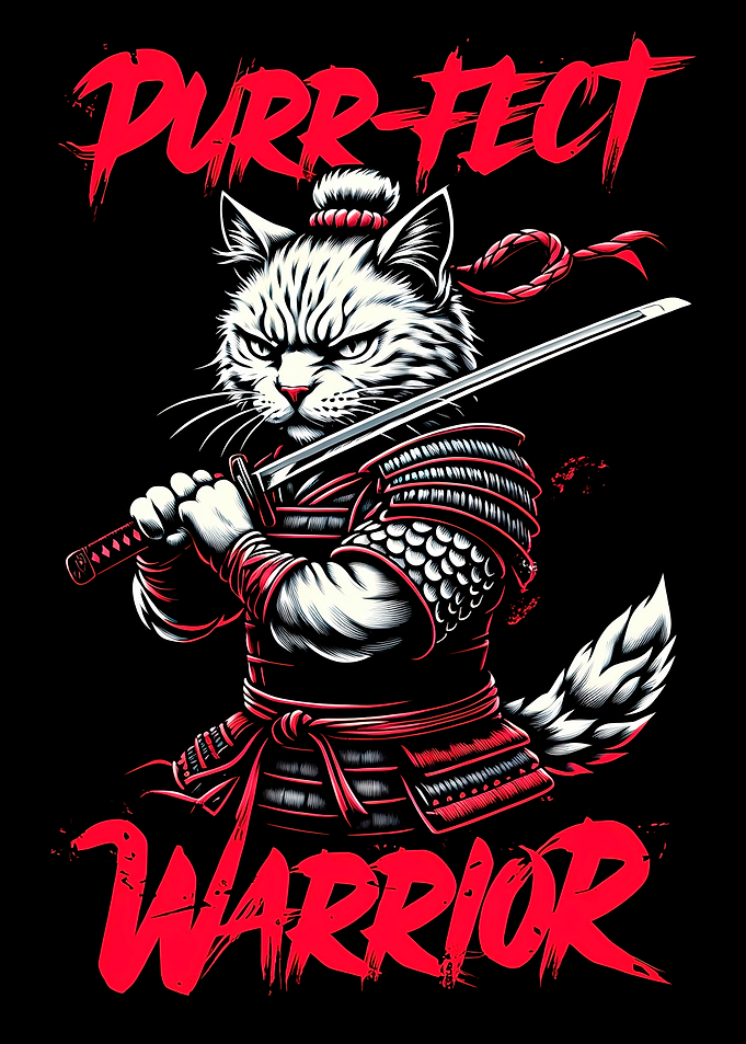 Purr-fect Warrior Cat Samurai Illustration