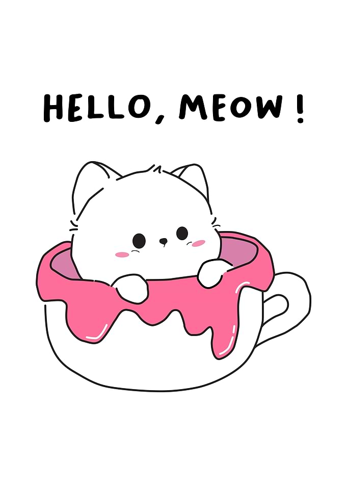 Cute Cat in a Cup Illustration