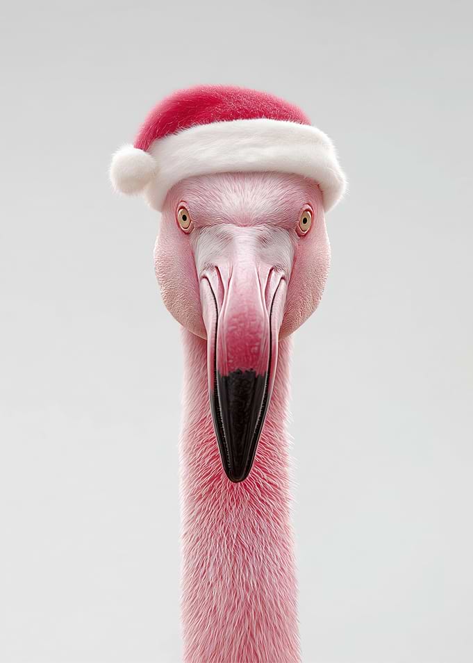 Flamingo Wearing Santa Hat