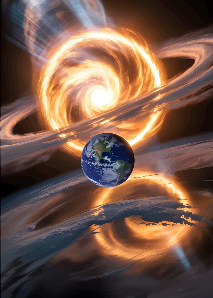 Earth and Fiery Cosmic Phenomenon