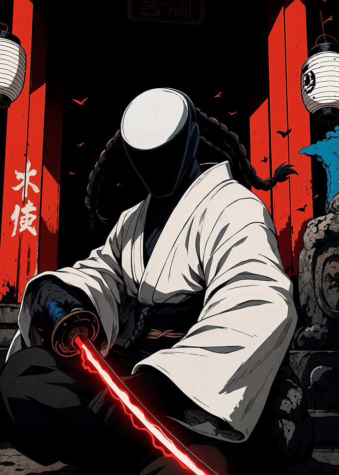 Faceless Samurai with Red Katana