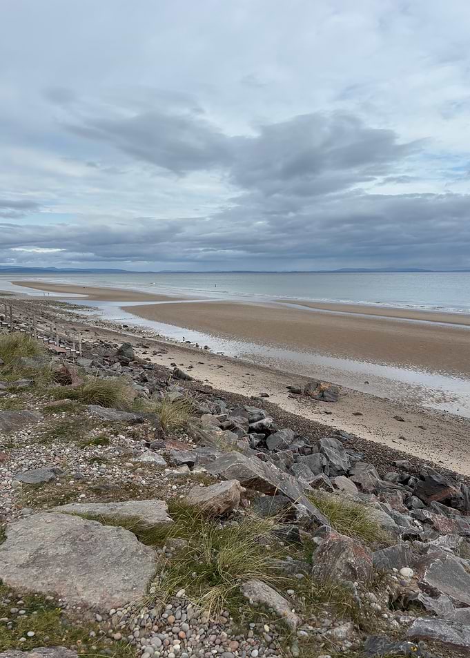 Cloudy Beach Landscape with Rocks