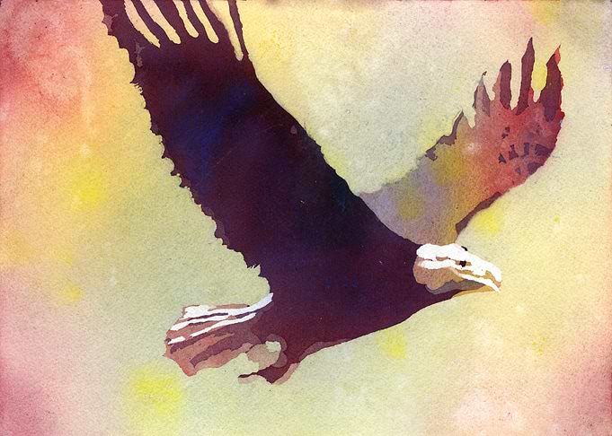 Eagle in Flight Watercolor Painting