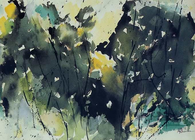 Abstract Watercolor Forest Landscape Painting